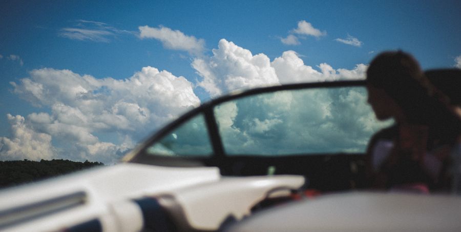 Three-part photo: sunflowers, woman sipping drink, and eyeshadow palette with many colors.