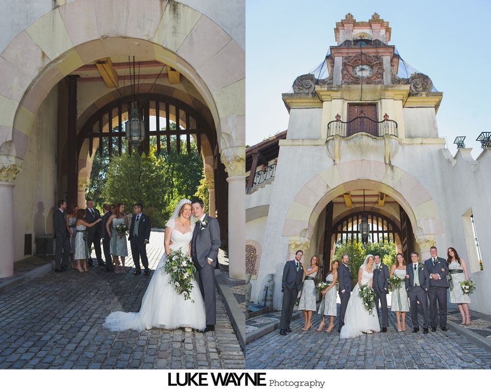 Bride and groom at outdoor wedding ceremony; officiant speaking.