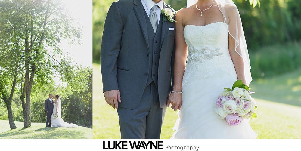 Three couples posing outdoors; men in suits, women in dresses; smiling, natural lighting.