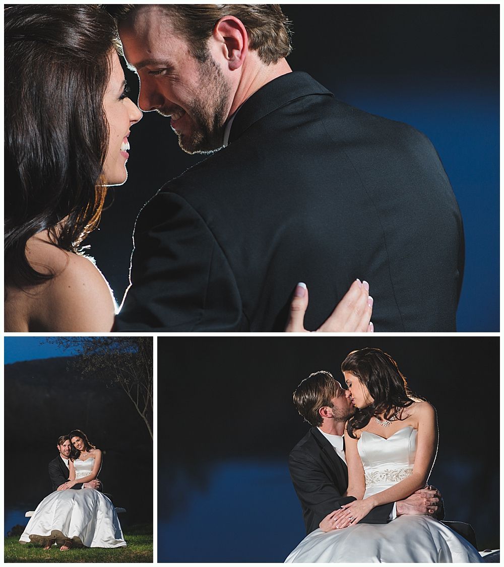 Wedding photos: Couple embraces, smiles. She wears a gown. One photo shows them kissing, others are set outdoors.