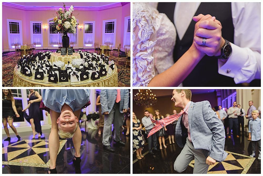 Wedding celebration with dancing, gifts, and a first dance. Guests enjoying the event, smiling and laughing.