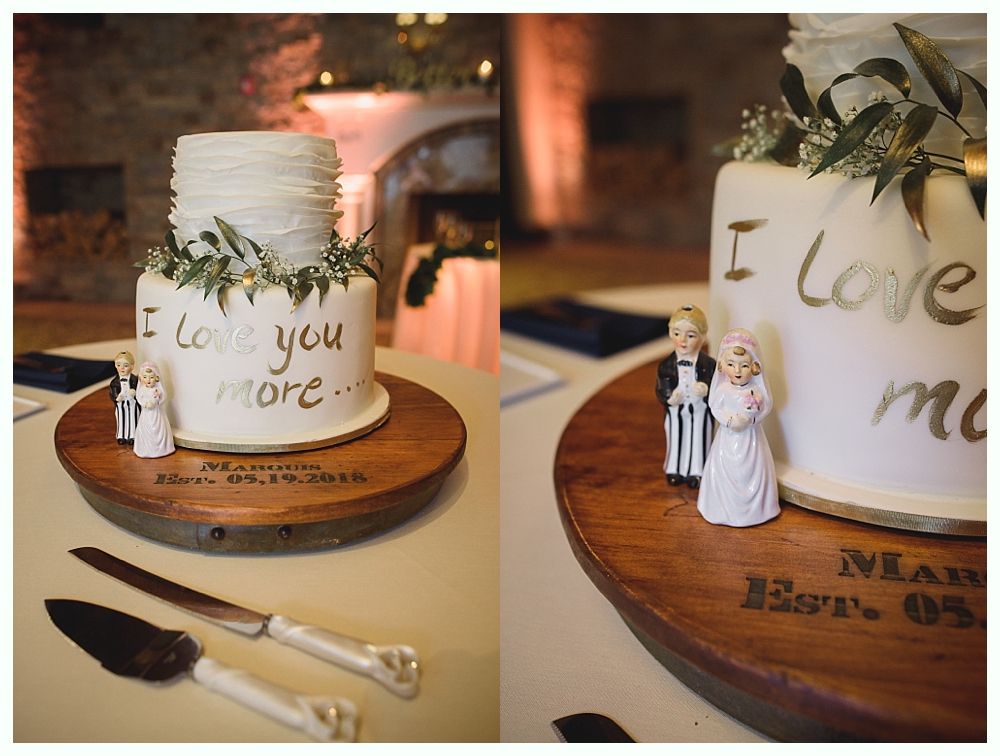 Wedding cake on a wooden stand;