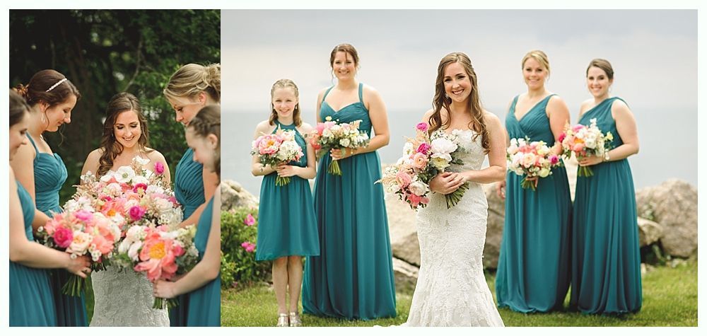 Bride in foreground, groom in the distance, waiting for first look in a sunny garden.