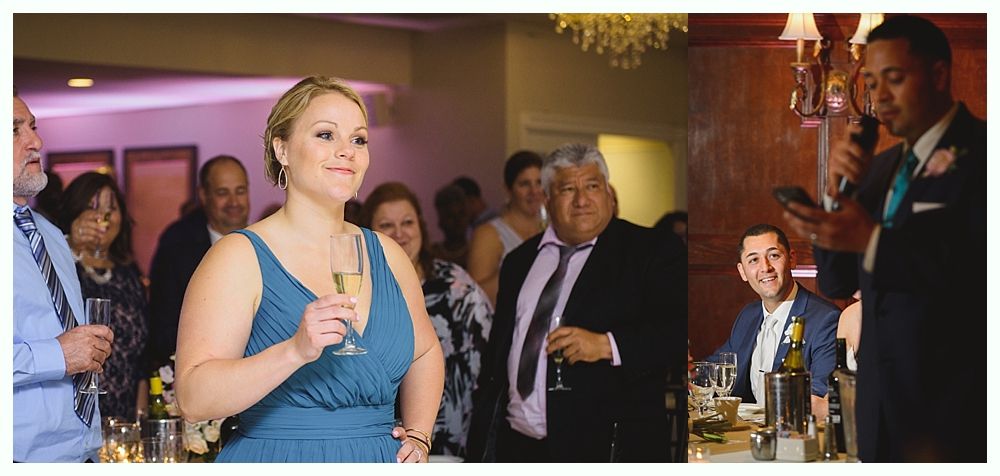 Bride and father dance, embracing at a wedding reception. Barn setting with string lights and blurred guests.