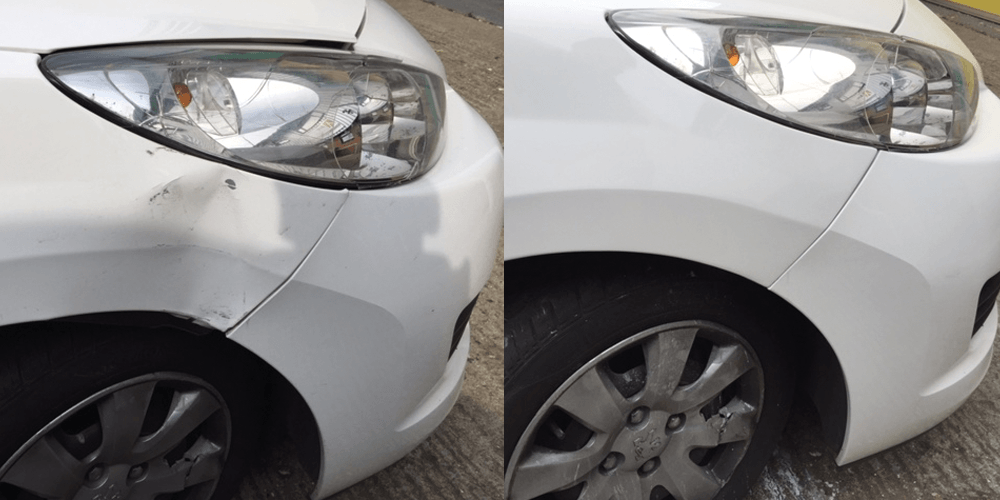 Before and after image of a cracked windscreen