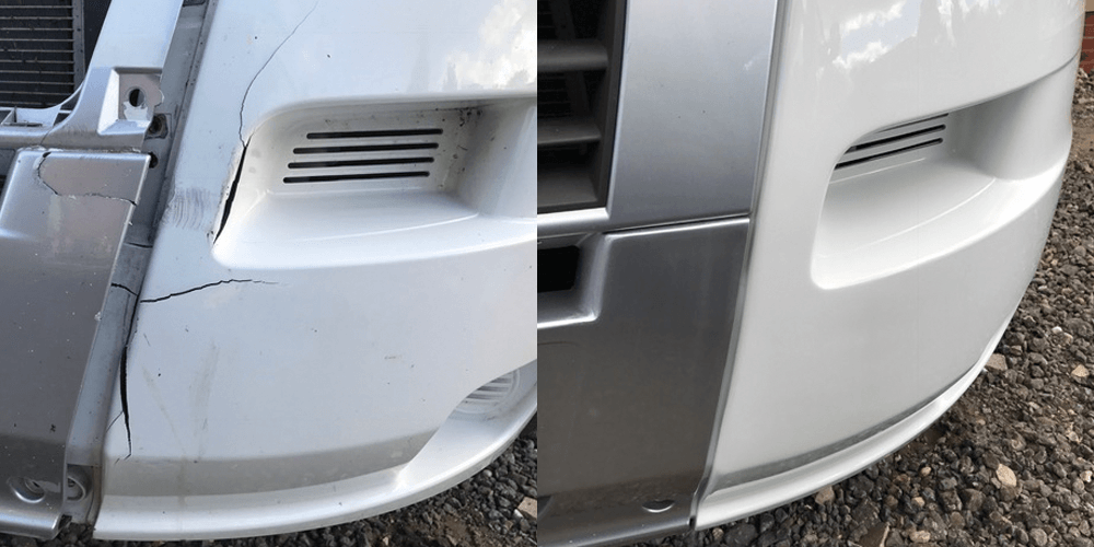 Before and after image of a cracked windscreen