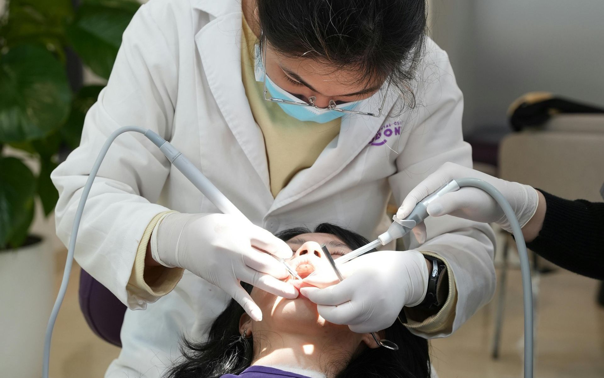 Dentist working at dental office 