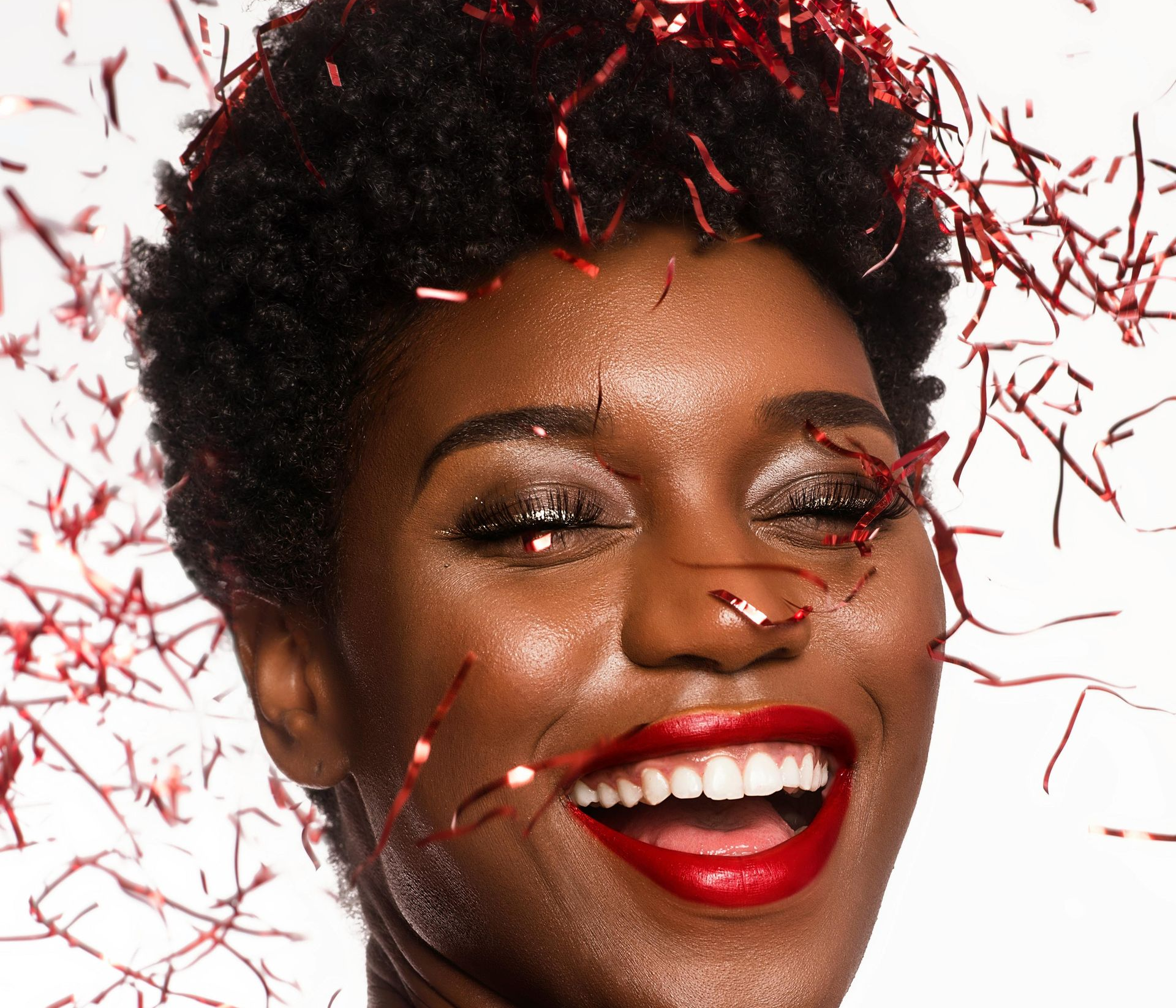 Woman celebrating and smiling 