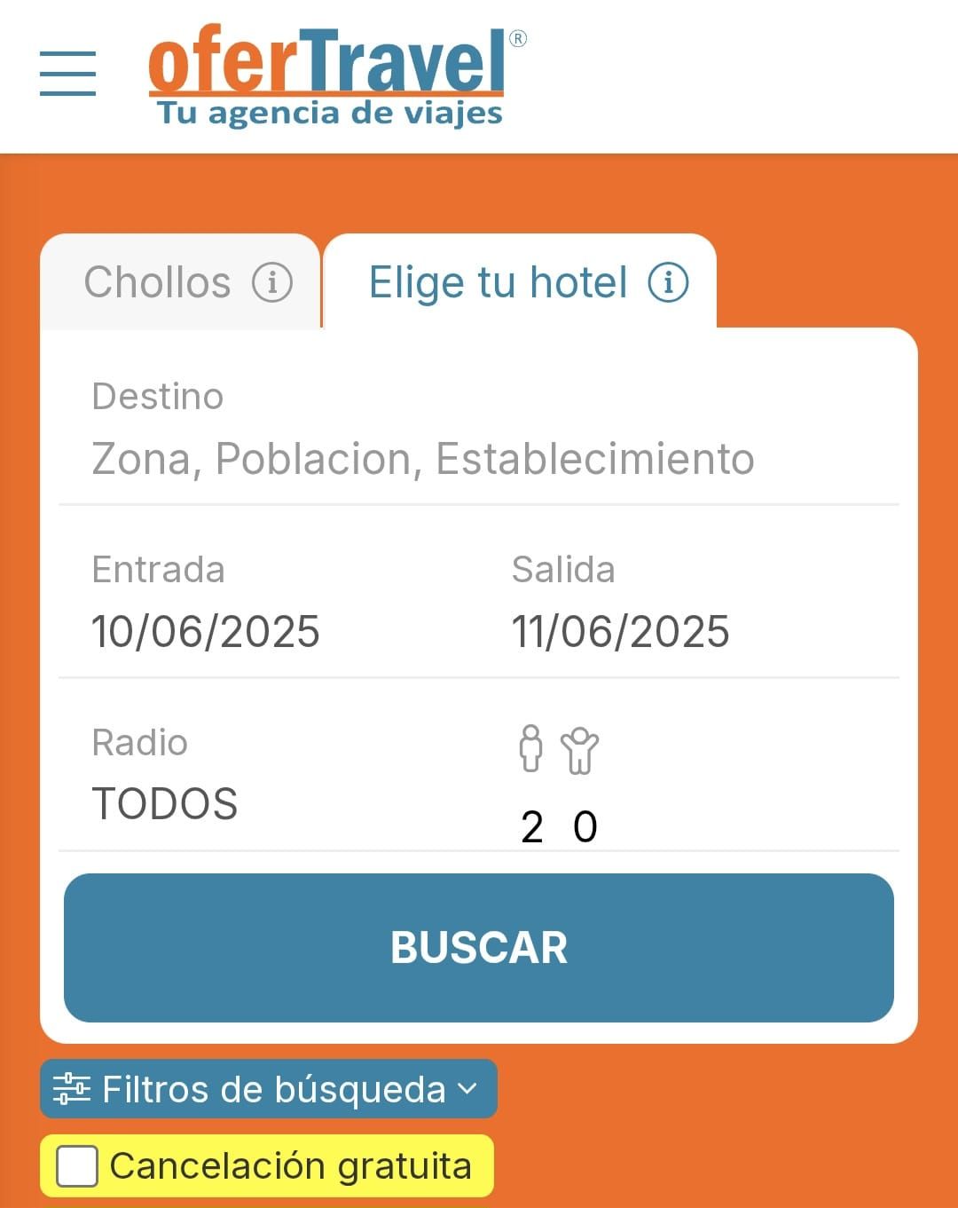 Buscador de hoteles OFERTRAVEL