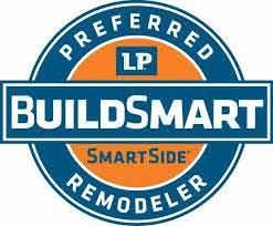 Logo for LP BuildSmart Remodeler: blue and orange circle with text.