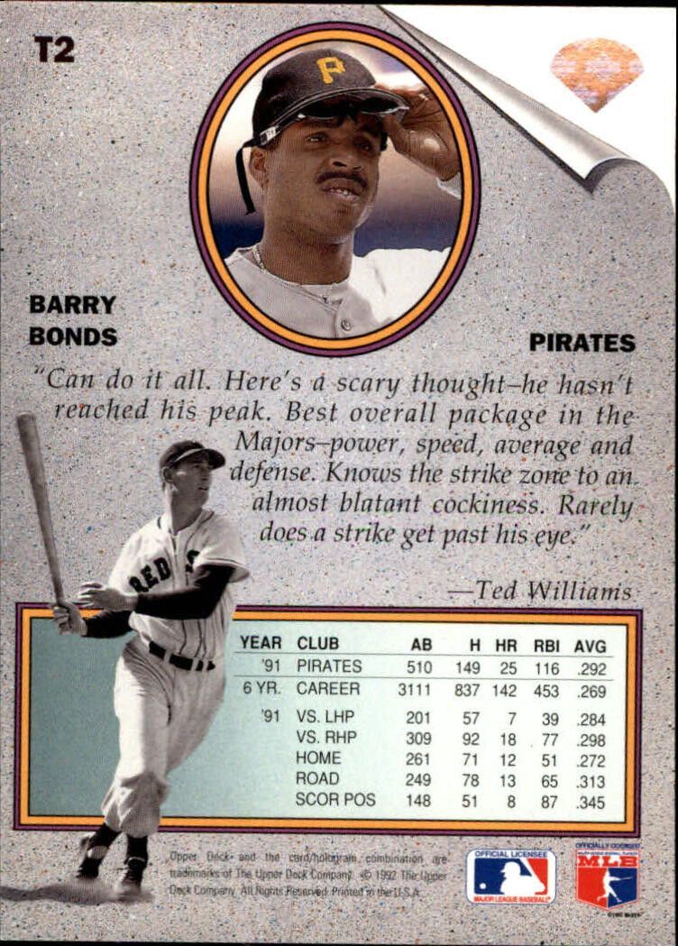 1992 Upper Deck Barry Bonds T2 Pittsburgh Pirates