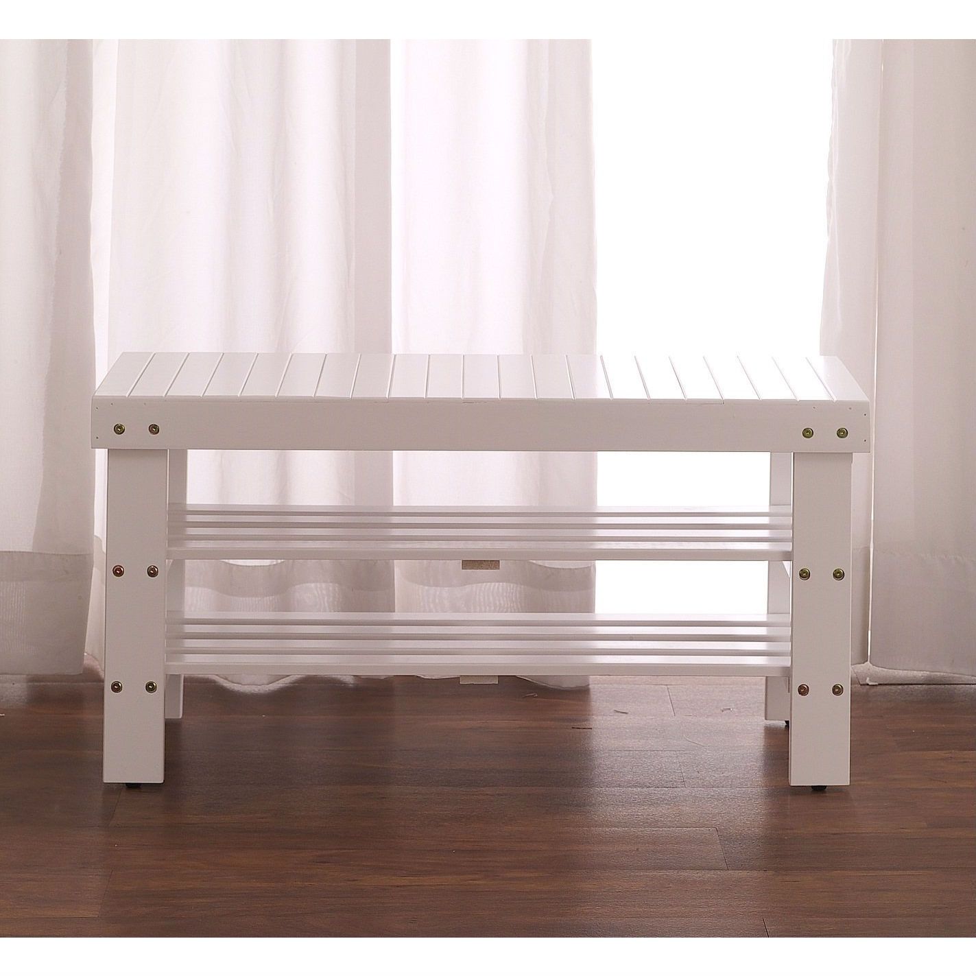 Solid Wood Shoe Rack Entryway Storage Bench in White - FREE SHIPPING