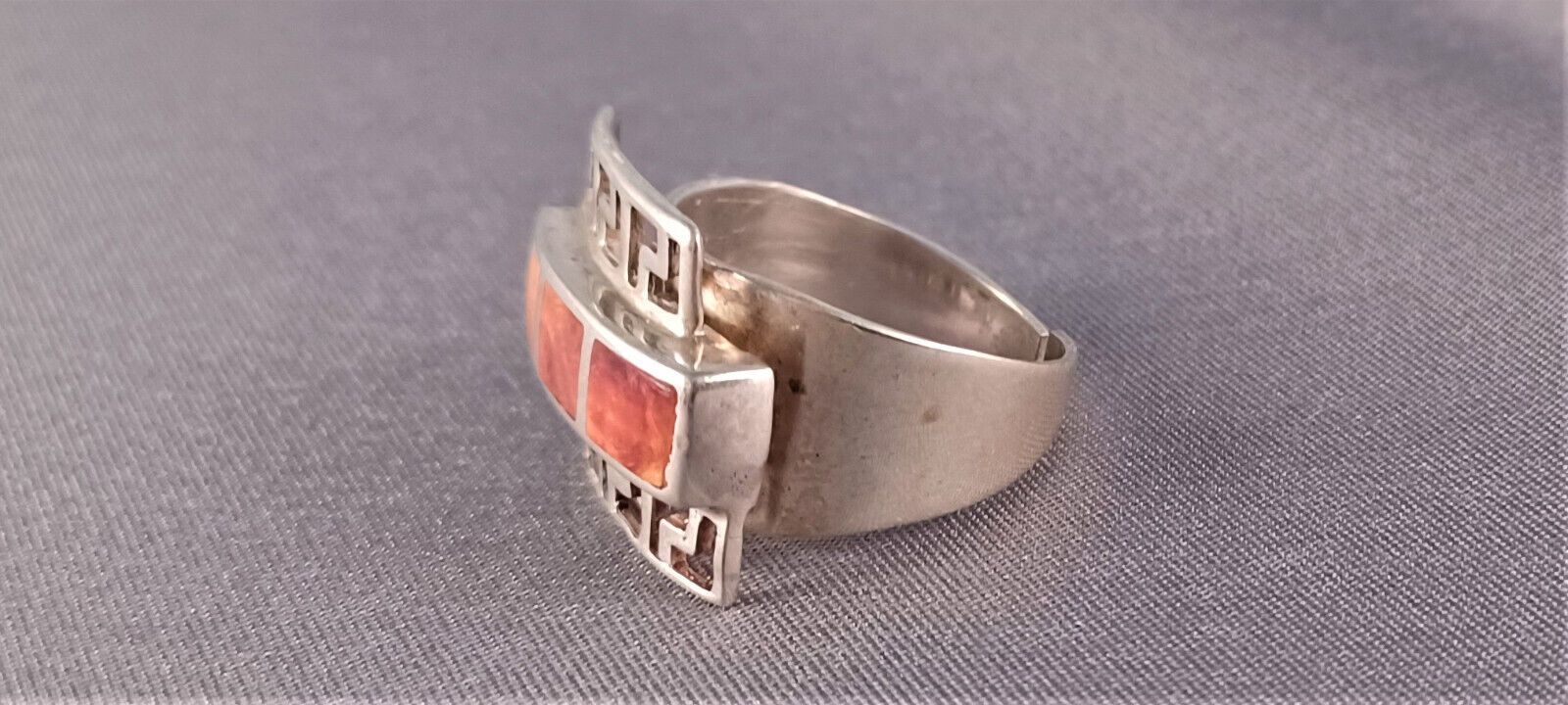 Women's Ring Adjustable 950 Silver Weight 8 Grams Natural Stone from Peru