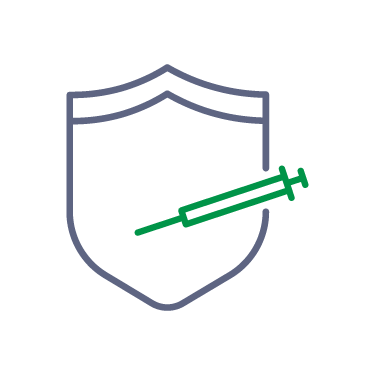 Shield with syringe, representing safe sharps disposal