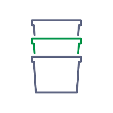 Three stacked containers, the middle one is green.