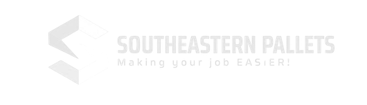 Logo for Southeastern Pallets with a gray abstract shape and text: 