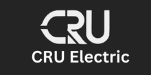 White "CRU" logo with "CRU Electric" text on a black background.