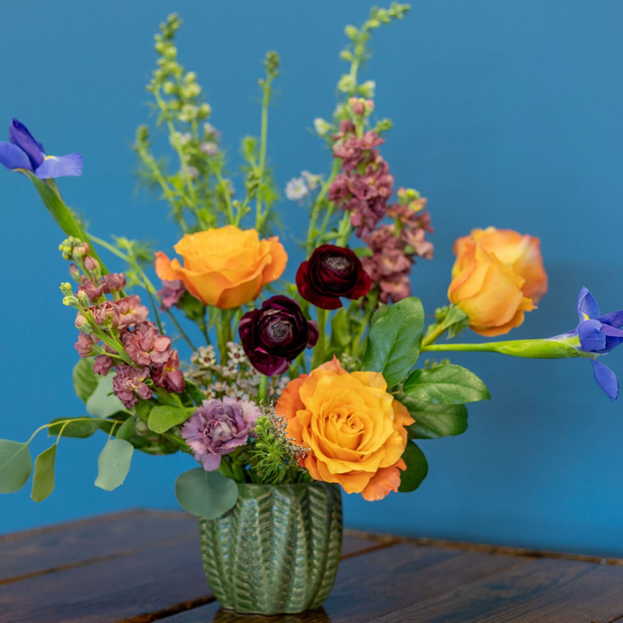 flower bouquet against blue background