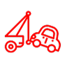 Red cartoon tow truck towing a small car. | All Valley Car Care