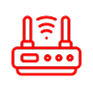 Red icon of a wireless router with antennas, broadcasting a signal. | All Valley Car Care