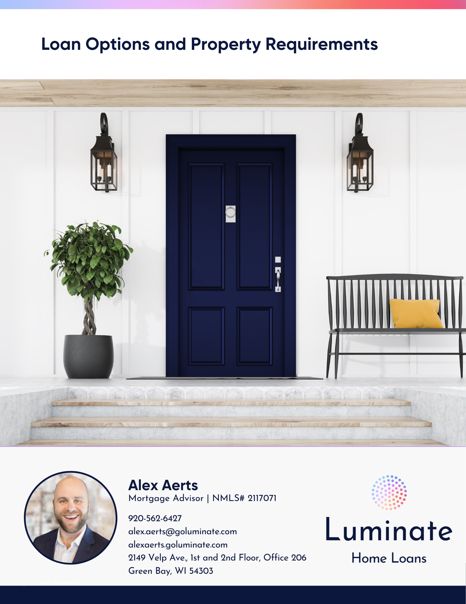 A man is standing in front of a blue door.