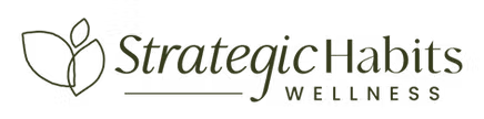 Logo for Strategic Habits Wellness featuring stylized leaves and text.