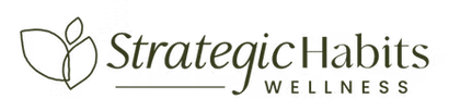 Logo for Strategic Habits Wellness featuring stylized leaves and text.