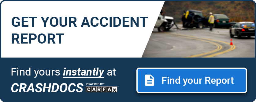 A blue and white banner that says get your accident report