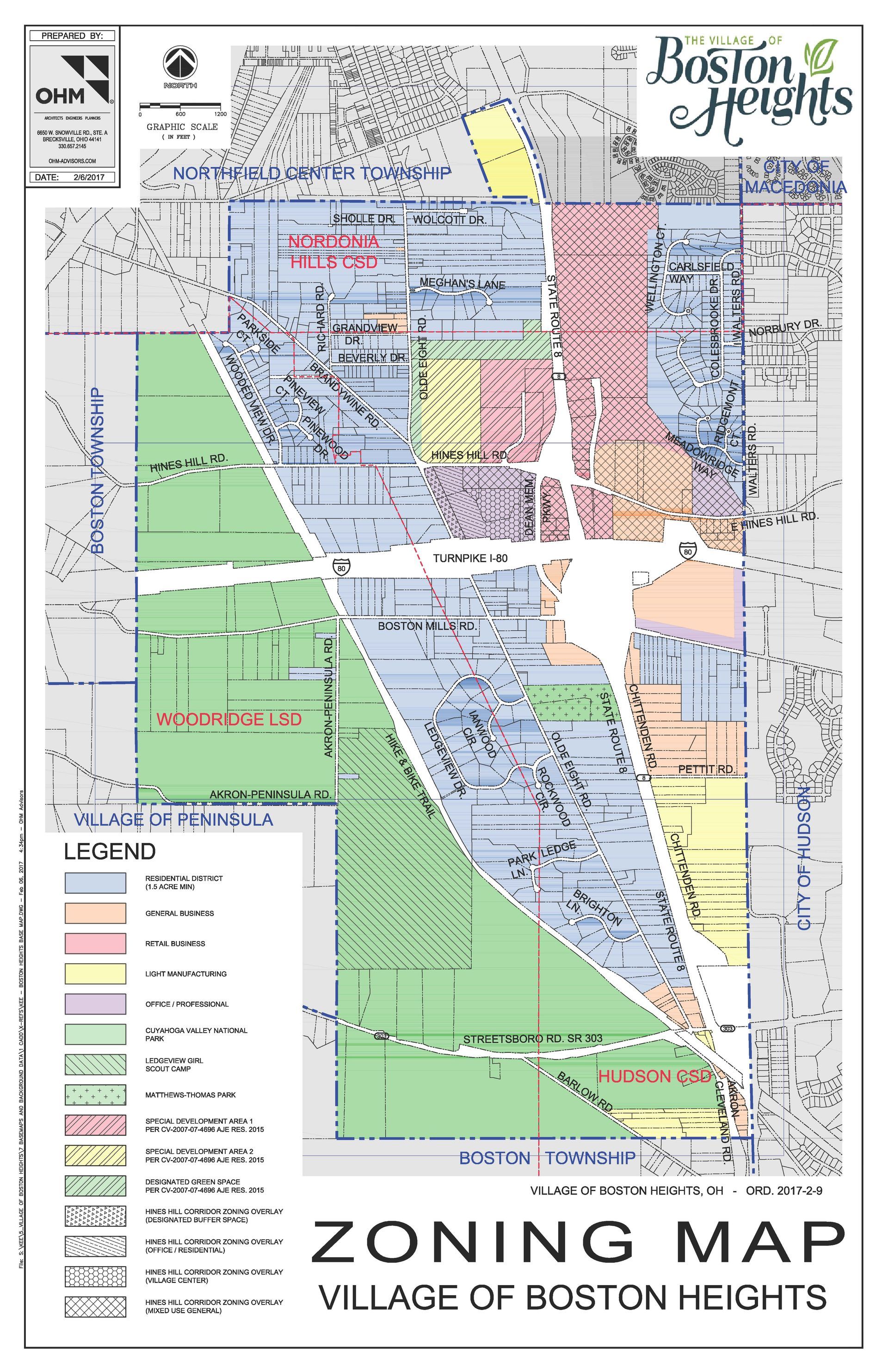 A zoning map of the village of boston heights