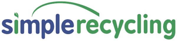 The logo for simple recycling is green and blue.