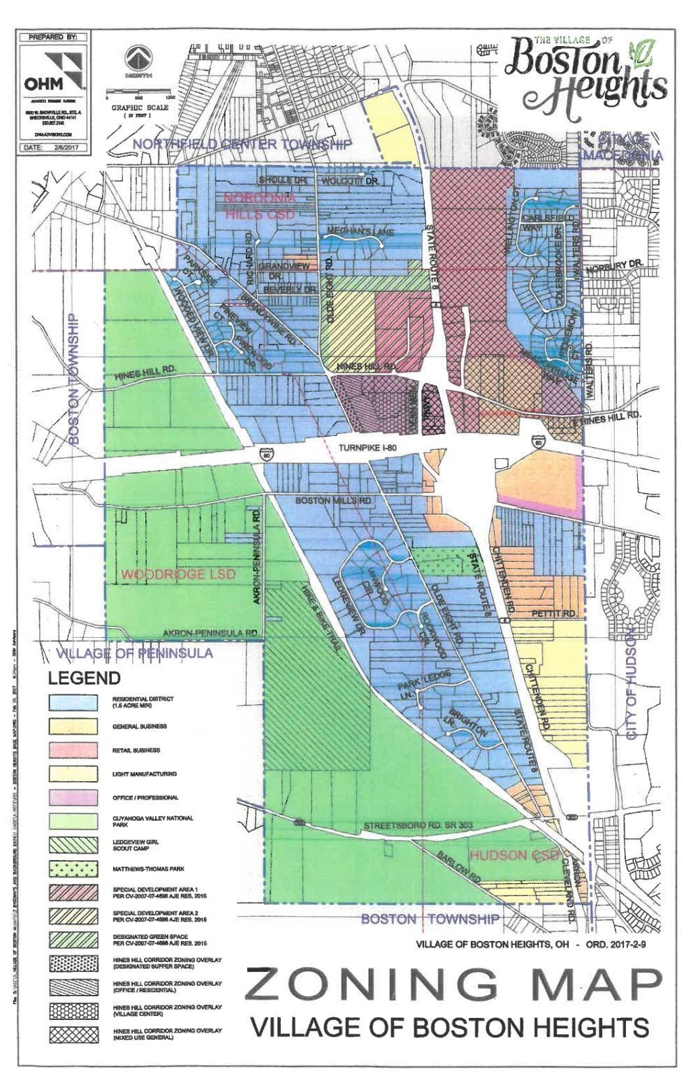 A zoning map of the village of boston heights