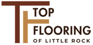 Logo for Top Flooring of Little Rock with brown and tan stylized letters T and F.