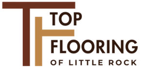 Logo for Top Flooring of Little Rock with brown and tan stylized letters T and F.