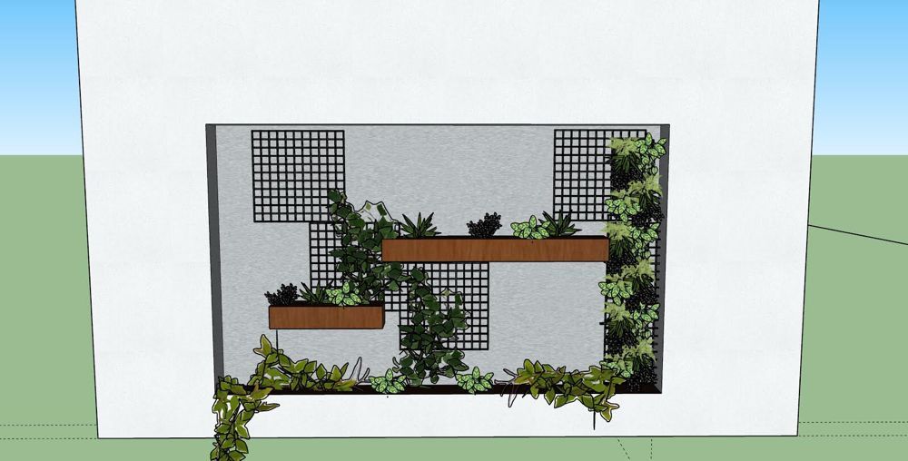 A 3d model of a wall with plants growing on it