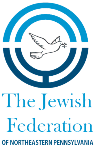 Logo of The Jewish Federation of Northeastern Pennsylvania, featuring a dove holding an olive branch within a blue circle.