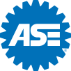 Blue ASE logo in a gear shape with white letters | Tinley Auto Repair & Towing Inc