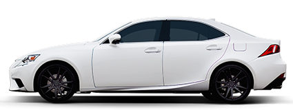 White sports sedan in side view with black wheels and tinted windows | Tinley Auto Repair & Towing Inc