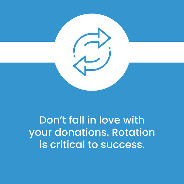 A blue background with a white circle with two arrows and the words