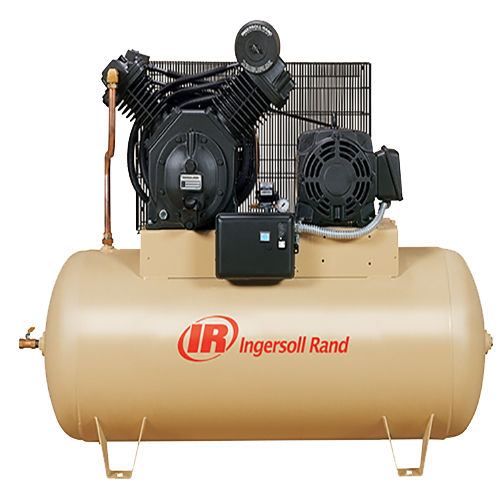 an ingersoll rand air compressor with a tank and motor on a white background .