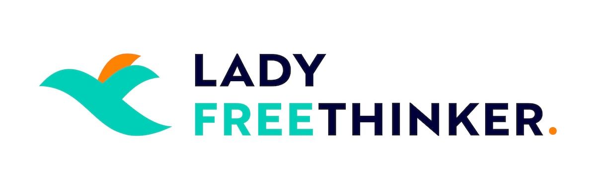 The lady freethinker logo with a bird graphic icon