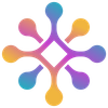 A colorful logo with a diamond in the middle