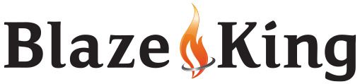 Blaze King logo featuring the brand name in black text with a stylized flame icon.