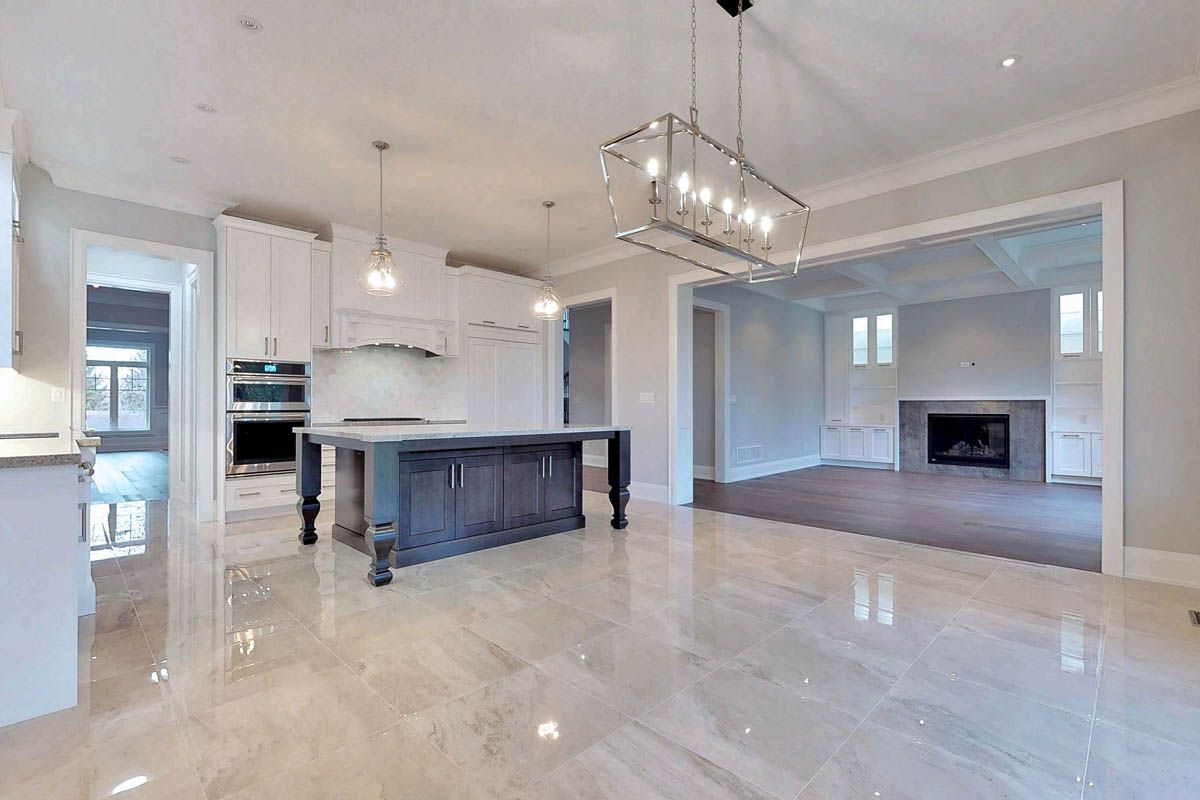 There is a large island in the middle of the room.