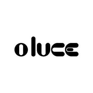 Logo per Oluce, azienda di illuminazione. Testo nero con caratteri stilizzati e arrotondati.