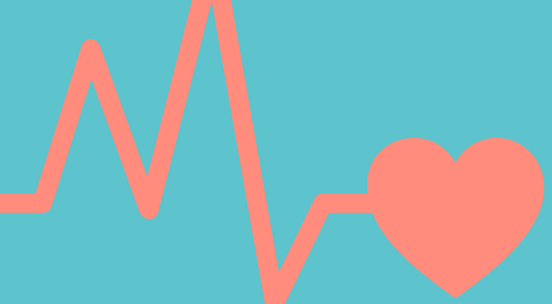 A colorful, mosaic-patterned heartbeat rhythm line transitioning into a heart shape against a white background.