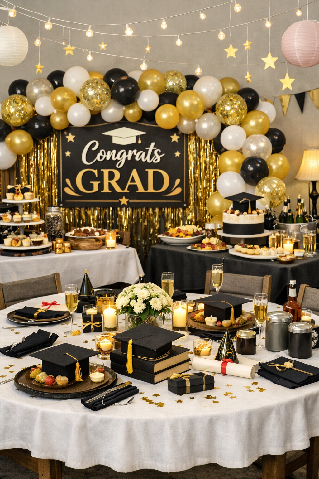 A graduation party setup featuring a 