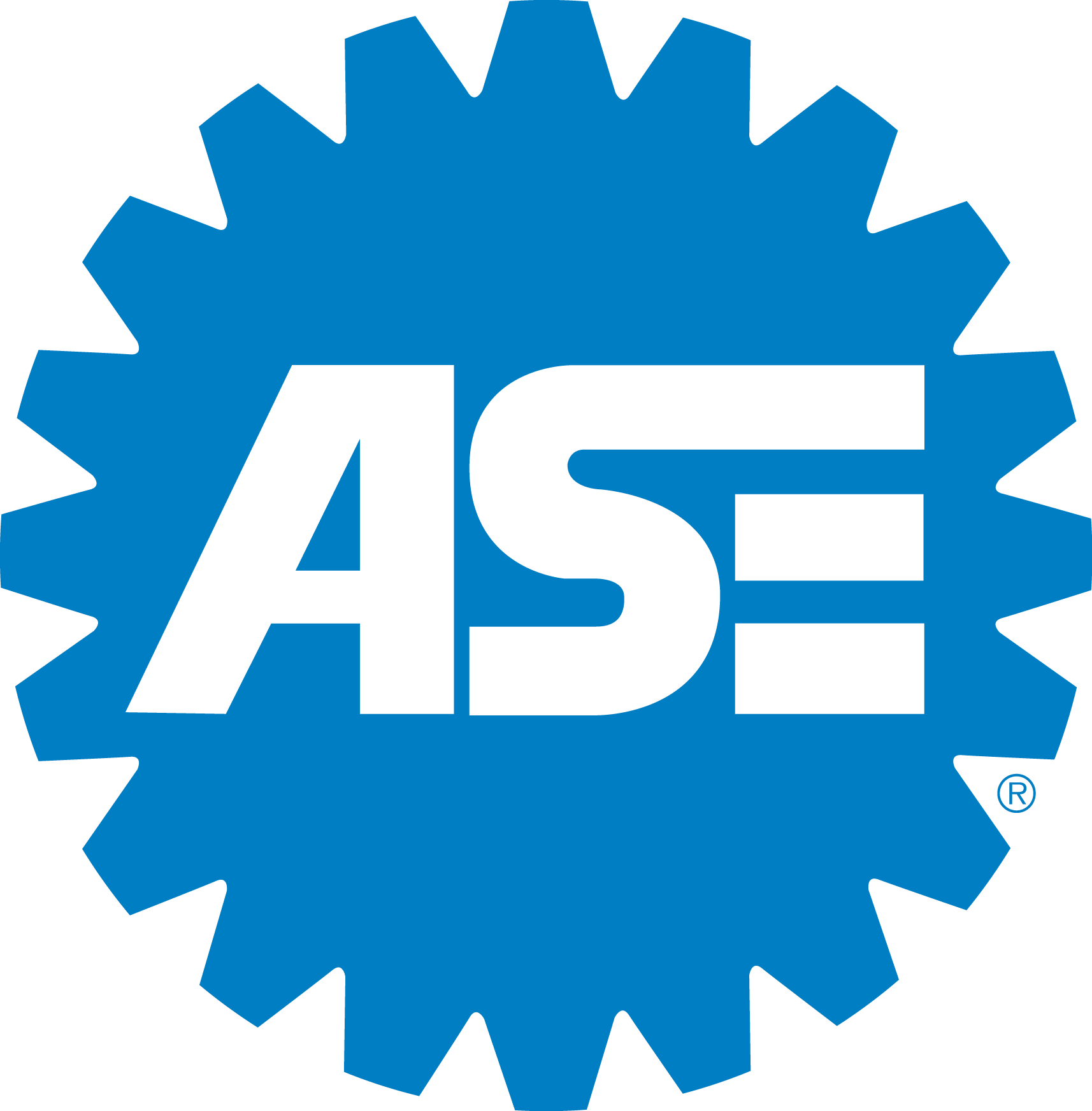 ASE logo in white on a blue gear-shaped background