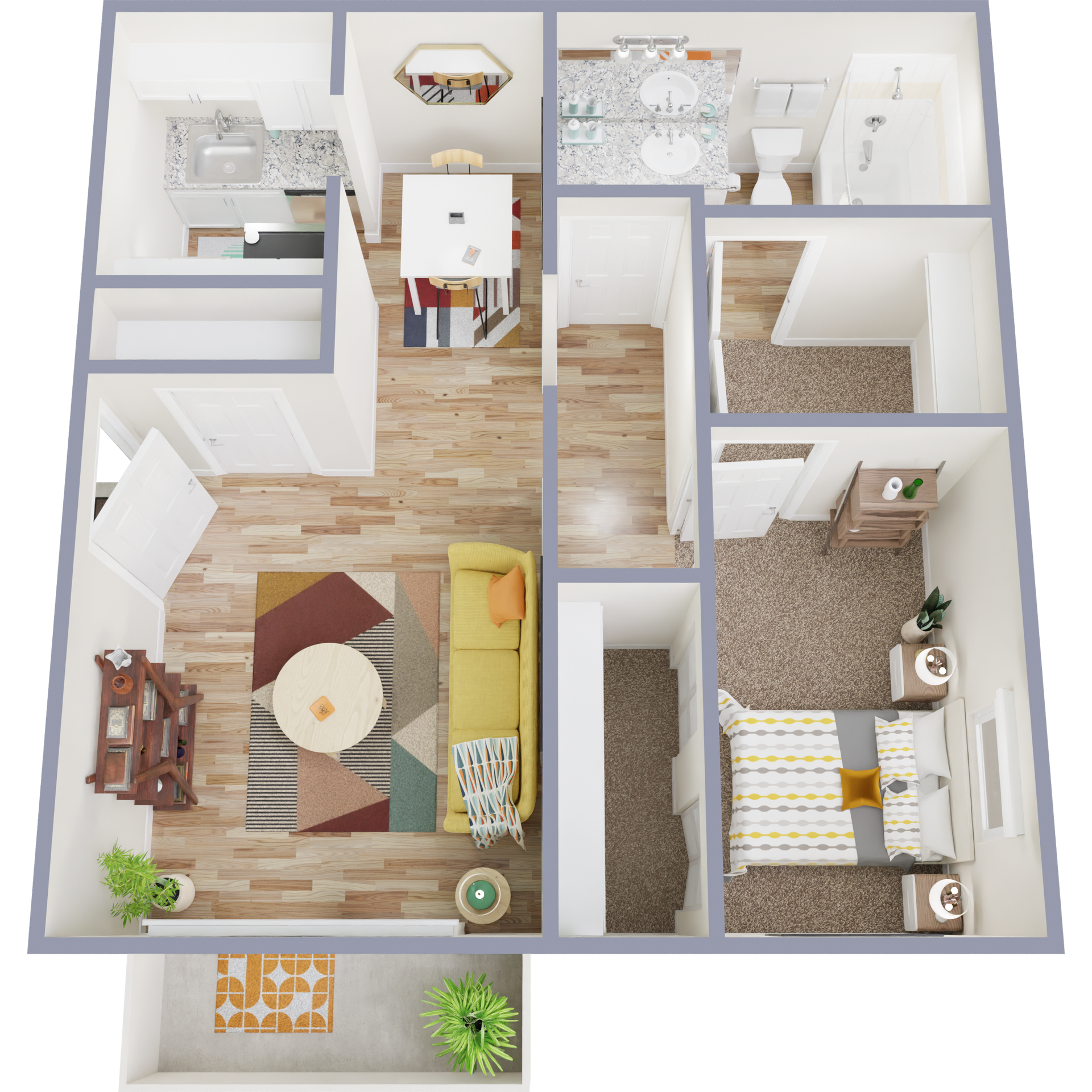 An aerial view of a floor plan of a house