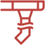 Red, stylized symbol: a rectangle above a shape resembling a stylized inverted key.