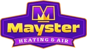 A purple logo for mayster heating and air